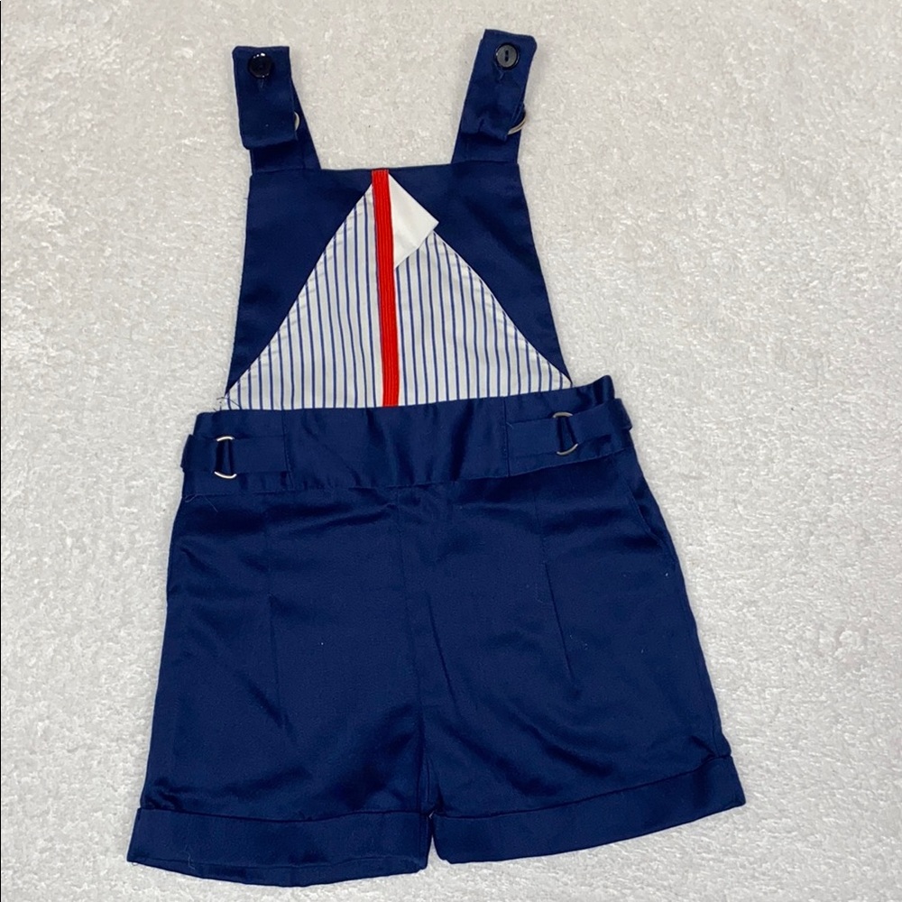 Vintage sailor sailboat nautical Kids Navy Blue Overalls shortalls 2t